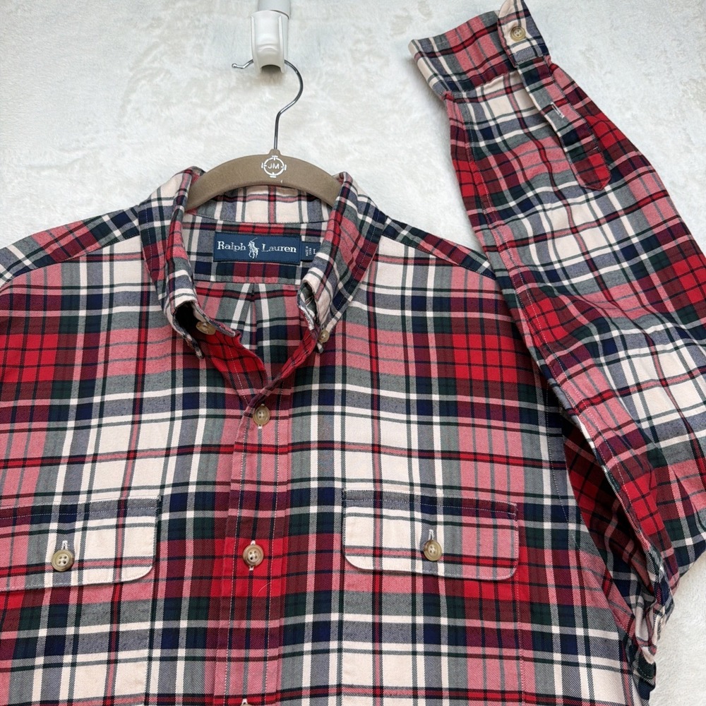 Ralph Lauren Plaid Button‎ Down Shirt Mens Large Red Preppy Pony Logo
